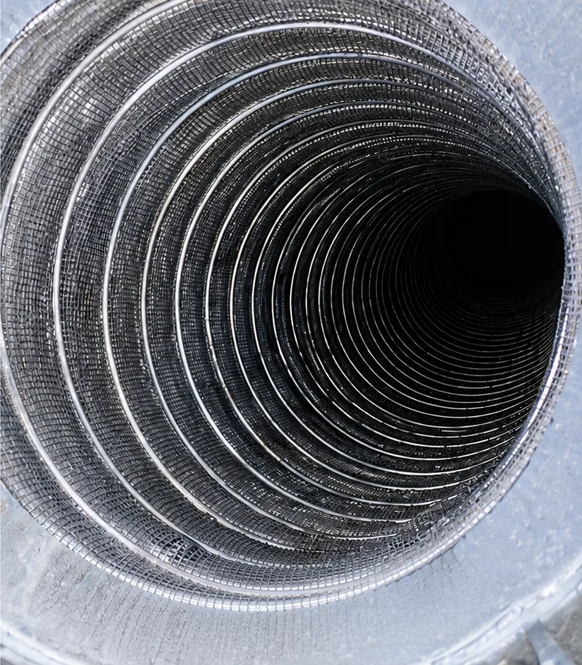 De binnenkant van een schoon ventilatiekanaal na de reiniging